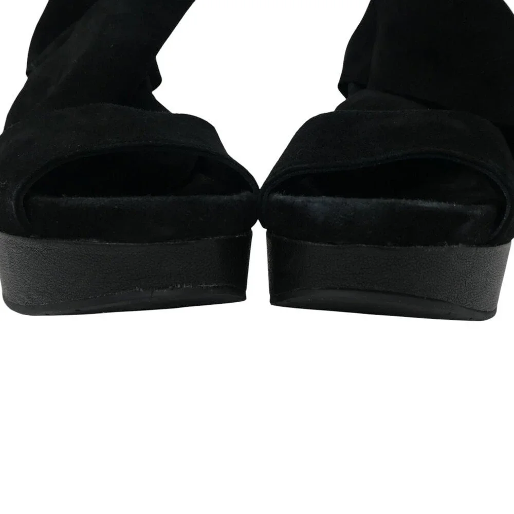 Eileen Fisher Willow Wedge Sandals Women Size 9 Black Suede Platform Crossover